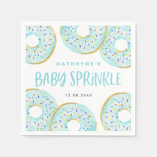 Blå vattenfärg Donuts Baby Shower Sprinkle Pappersservett (Framsidan)