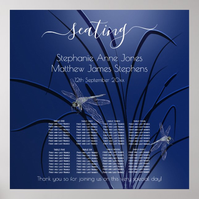 Blå vattenfärg Dragonflies 8 Bord Sec2 Poster (Framsidan)