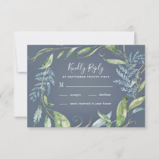 Blå vattenfärg Eucalyptus Greenery Wandey Bröllop OSA Kort