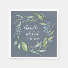 Blå vattenfärg Eucalyptus Greenery Wandey Bröllop Pappersservett