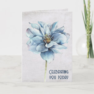 Blå vattenfärg Flower Birthday Kort