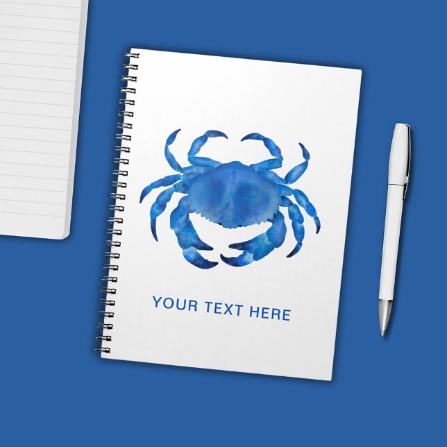 Blå vattenfärg för Crab Anteckningsbok (Blue crab motif personalized notebook / journal.)