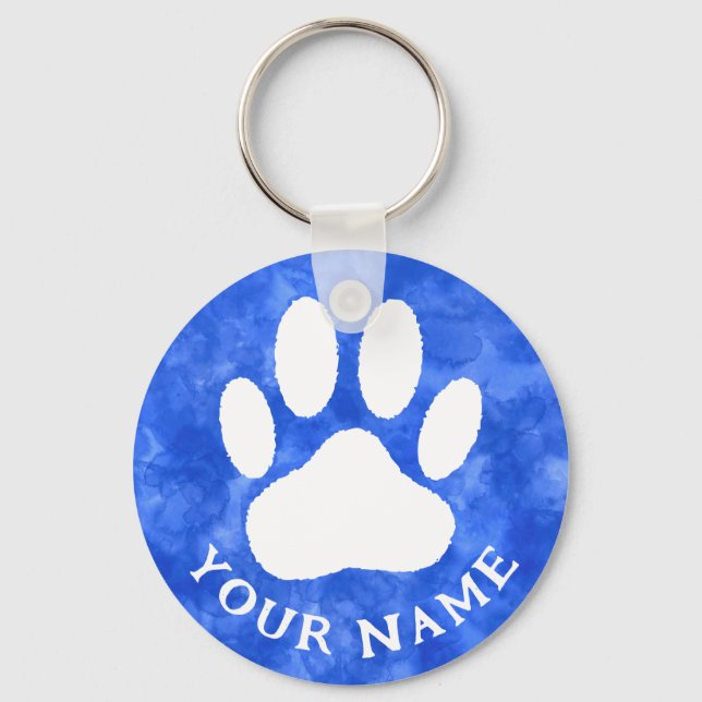 Blå vattenfärg för vit Anpassningsbar Nyckelring (Framsida)