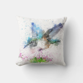 Blå vattenfärg Hummingbird Pillow Kudde