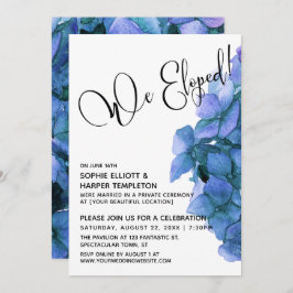Blå vattenfärg Hydrangea vi Elope! Typografi Inbjudningar
