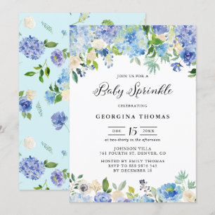 Blå vattenfärg Hydrangeas och Ro Baby Sprinkle Inbjudningar