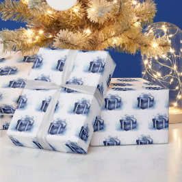 Blå vattenfärg - julklapp presentpapper