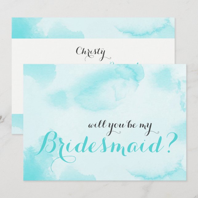 Blå vattenfärg Kommer du att bli min Bridesmaid Inbjudningar (Fram/baksida)