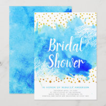 Blå vattenfärg, korallrev bröllop möhippa