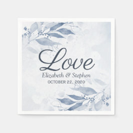 Blå vattenfärg Löv Flowers Botanical Bröllop Pappersservett