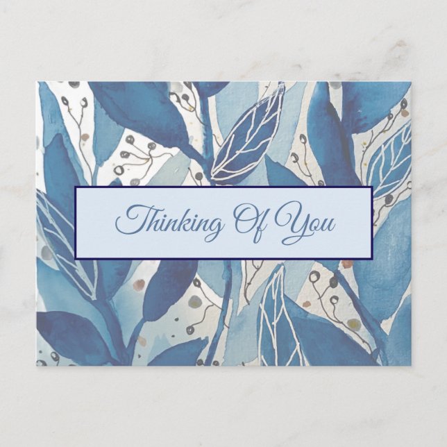 Blå vattenfärg, Löv.. Vykort (Framsida)