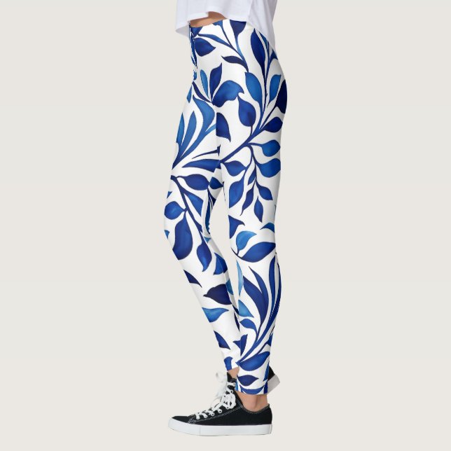 Blå vattenfärg Löv Yoga Byxor Leggings Womens (Vänster)