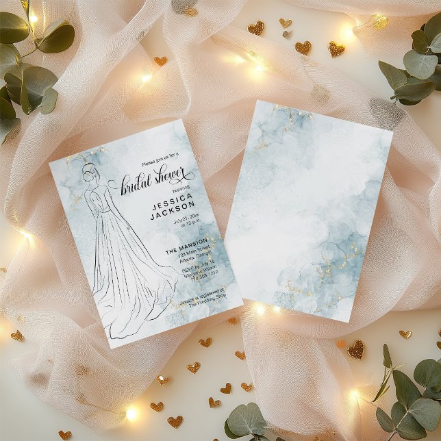 Blå vattenfärg med Guld Glitter Möhippa Inbjudningar (Skapare uppladdad)