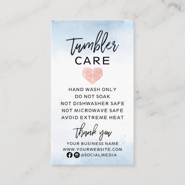 Blå vattenfärg med hjärtklummerbehandling visitkort (Framsida)