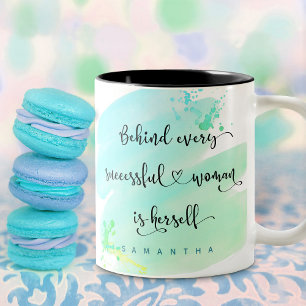 Blå vattenfärg med Monogram Blue Watercolor för Wo Två-Tonad Mugg