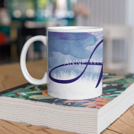 Blå vattenfärg med Namn och inledande (monogram) Kaffemugg