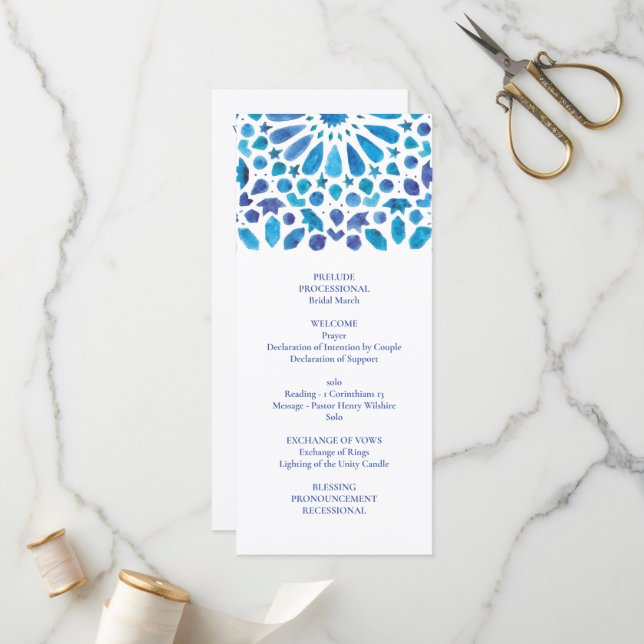 Blå vattenfärg, Medelhavsbricka Mönster Program (Fram/Back In Situ)