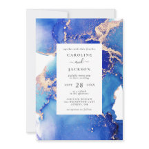 Blå vattenfärg och Guld Bröllop