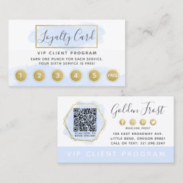Blå vattenfärg och Guld-lojalitet Slår Frimärke QR Visitkort
