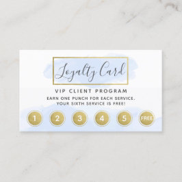 Blå vattenfärg och Guld-lojalitet Slår Frimärke QR Visitkort