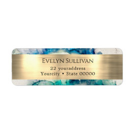 Blå vattenfärg och guld-returadressetikett returadress etikett