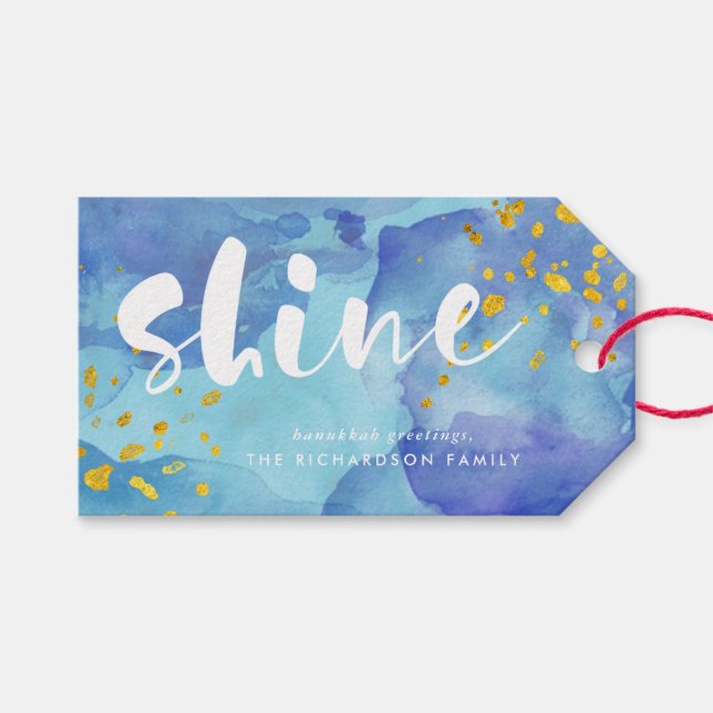 Blå vattenfärg och Guld | Skin Presentetikett (Framsidan (Horisontell))
