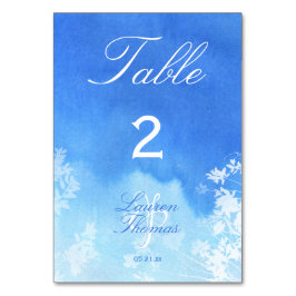 Blå vattenfärg och vitt Löv Bröllop Bordsnummer