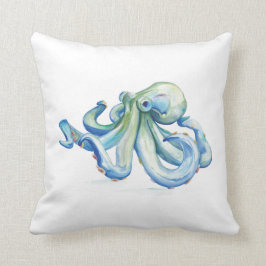 Blå vattenfärg, oktopus Dekorativ kudde