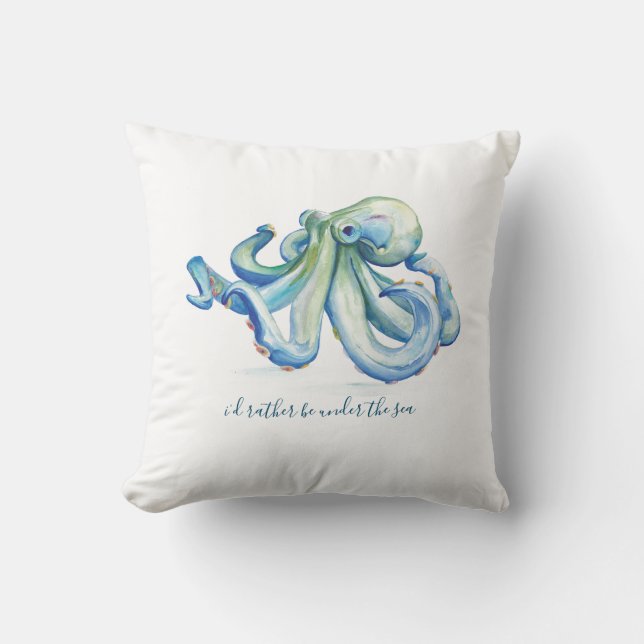 Blå vattenfärg, oktopus Dekorativ kudde (Framsida)