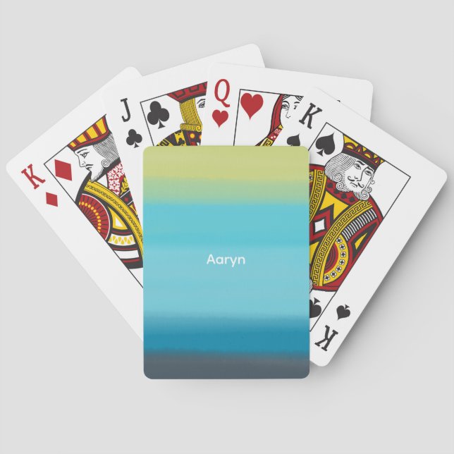 Blå vattenfärg, Ombre Monogram Casinokort (Baksidan)