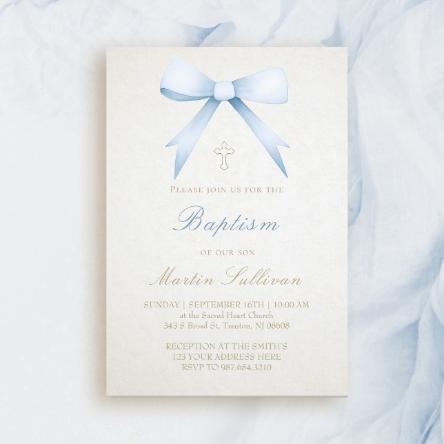 blå vattenfärg på beige bakgrund| Baptism Inbjudningar (Skapare uppladdad)