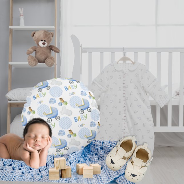 Blå vattenfärg Pojke Nursery Decor Rund Kudde (Skapare uppladdad)