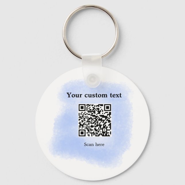 blå vattenfärg QR-genomsökningskod lägga till anpa Nyckelring (Framsida)