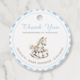 Blå vattenfärg Rocking Horse Baby Shower Gåvor Etiketter
