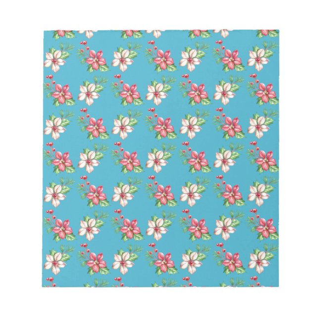 Blå vattenfärg Röd och vit poinsettias Anteckningsblock (Framsida)