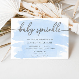Blå vattenfärg, Silver Baby Sprinkle Inbjudningar