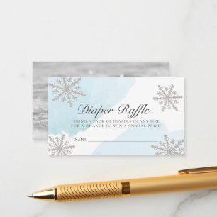 Blå vattenfärg Snöflingor Diaper Raffle Biljett Tilläggskort