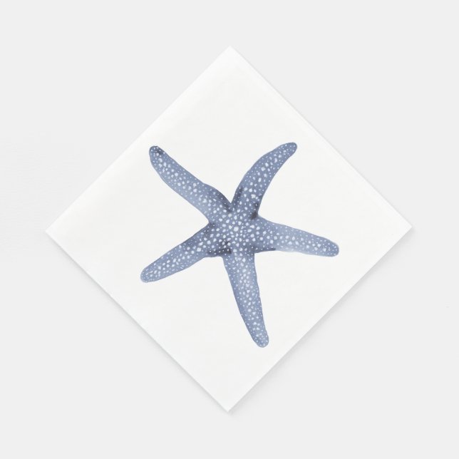 Blå vattenfärg Starfish Nautical Party Napkin Pappersservett (Hörn)