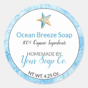 Blå vattenfärg Stearfish Beach Handmade Soap Runt Klistermärke