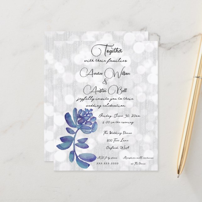 Blå vattenfärg Succulalist Minimalist (Fram/Back In Situ)