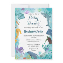 Blå vattenfärg under Sea Baby Shower