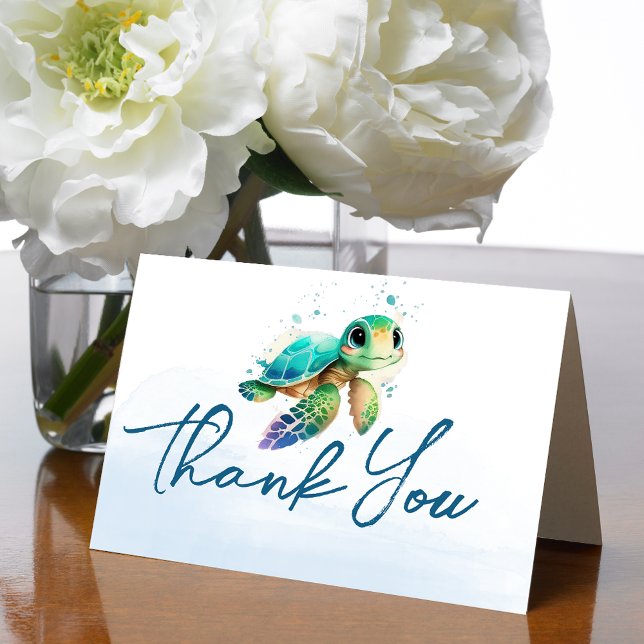 Blå vattenfärg under Sea Baby Shower Tack Kort (Blue Watercolor Under the Sea Baby Shower Thank You Card)