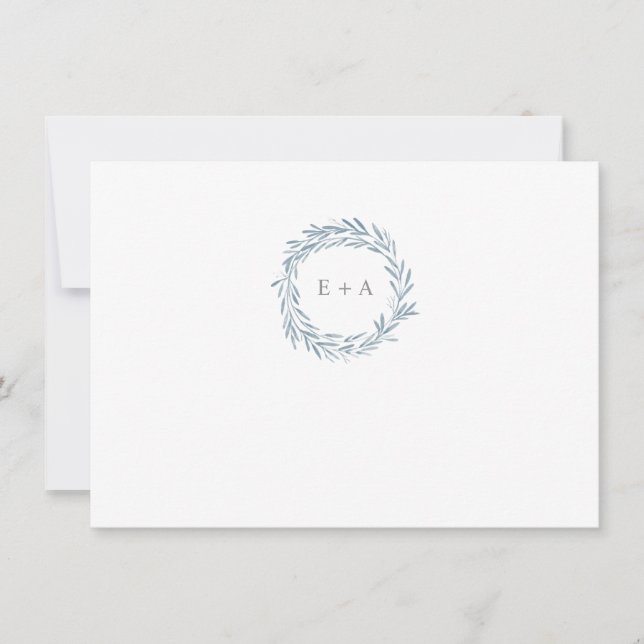 Blå vattenfärg Utandning Monogram Mönster Tack Anteckningskort (Framsida)