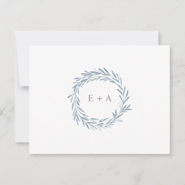 Blå vattenfärg Utandning, Monogram, platt Tack Kort (Framsida)