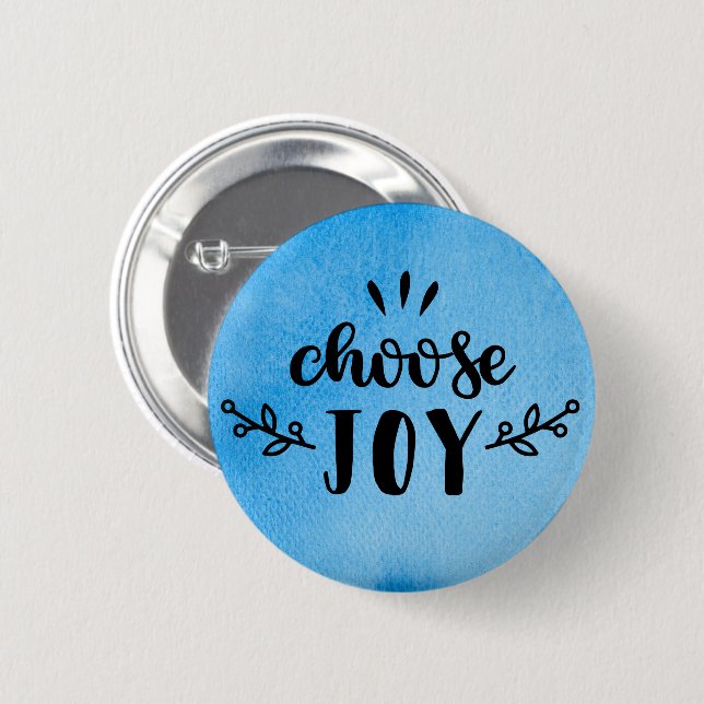 Blå vattenfärg - välj glädje knapp (Framsida & baksida)