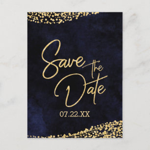 Blå vattenfärg vid flottan och Guld Bröllop spara  Meddelande Vykort