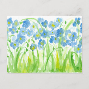 Blå vattenfärg Wildblommor Flax botaniska Vykort