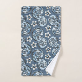 Blå vattenfärga Scrollsar och Blommor Hand Towel