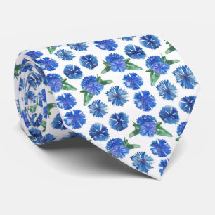 Blå vattenfärgad blå kornblomma slips