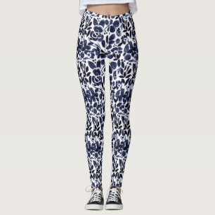 Blå vattenfärgad Blommigt Kvinnors bensin Leggings